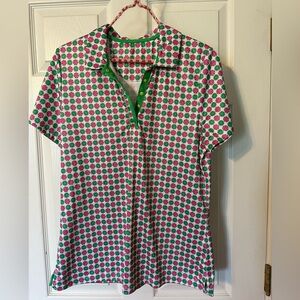 All over lime printed polo, size L